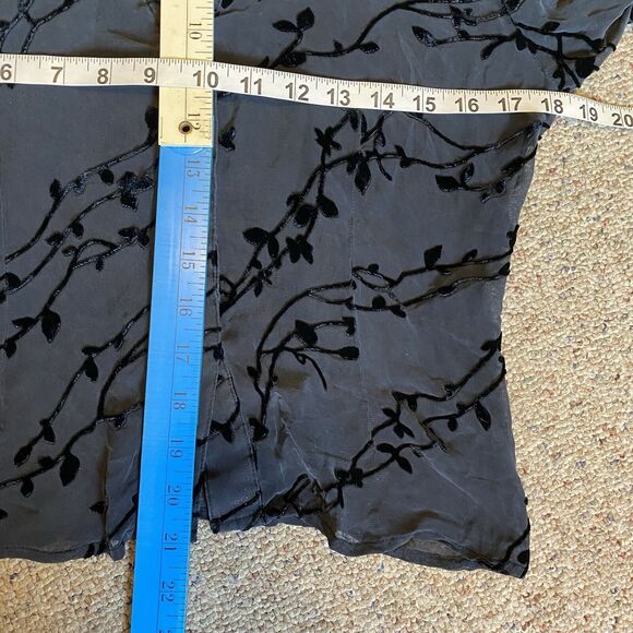 Express Burnout Velvet SilkRayon ButtonShirt Women 5/6 BlackSheer Whimsigoth Y2K - Picture 3 of 11